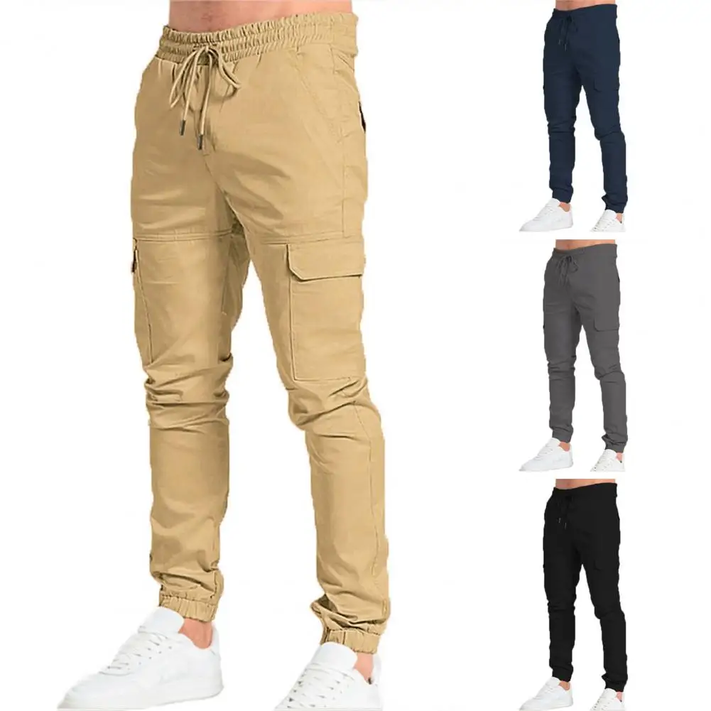 Description Picture 3 of itemMen Cargo Pants Ankle-banded Multiple Pockets Sports Pants Elastic Waist Slim Fit Drawstring Men Casual Pants Summer Trousers