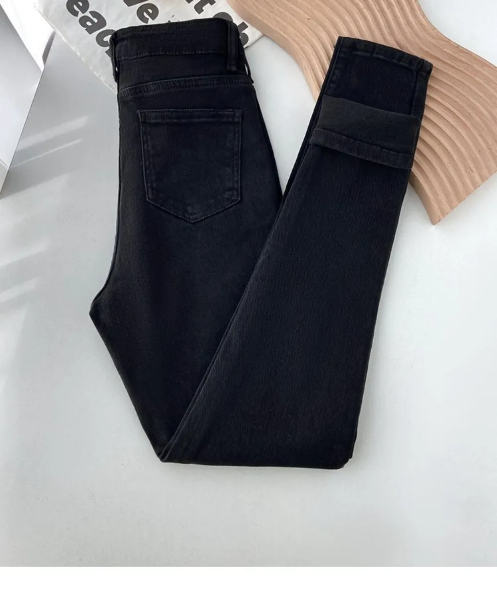 Jeans For Women Plus Velvet Thicken Winter Warm Jeans  High Waist  Woman Female Winter Thick Denim Pencil Pants