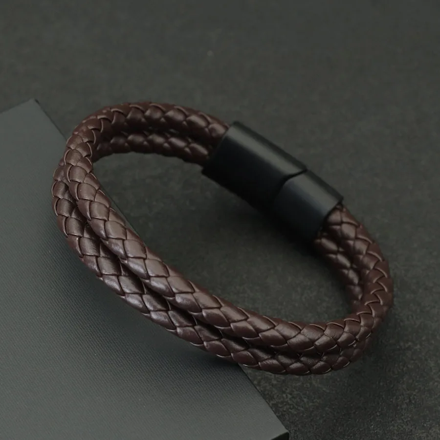 Simple Style Men Leather Bracelet Bangle Bilayer Detachable