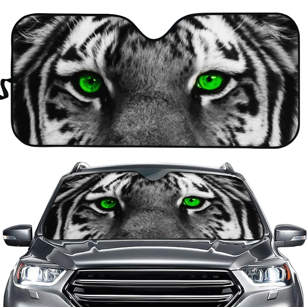 

3D Animal Big Eyes Design Heat Reflector Front Windshield Sunshade Tiger Printing Fold-up Sunshade for Windshields Car Protector