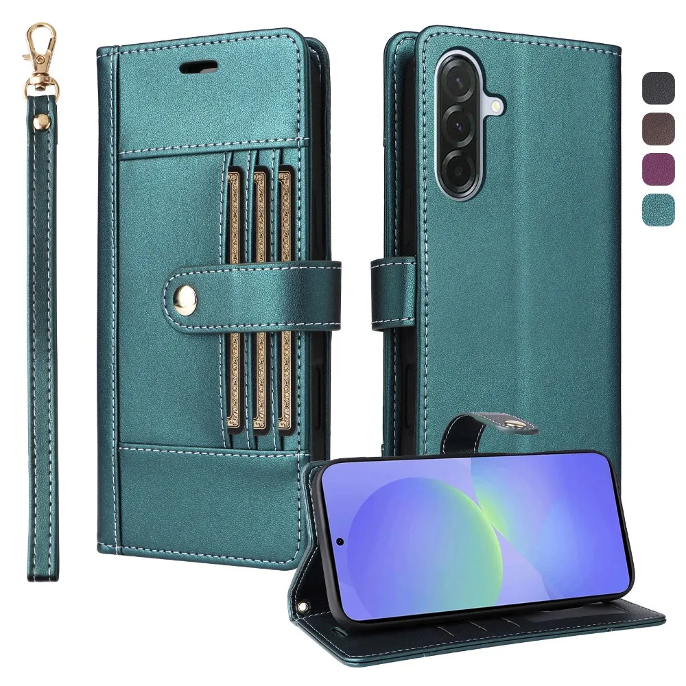 Luxury Leather Wallet Case - 6-Card Holder Flip Cover