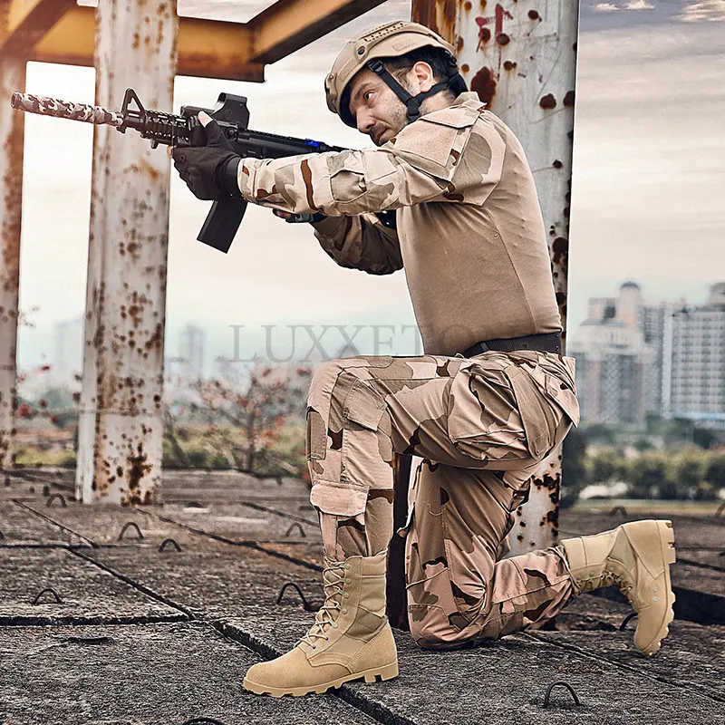 

Genuine Leather Male Military Boots Desert Combat Boots Outdoor Hiking Shoes Training Tactical Boots Non-slip Men Boots