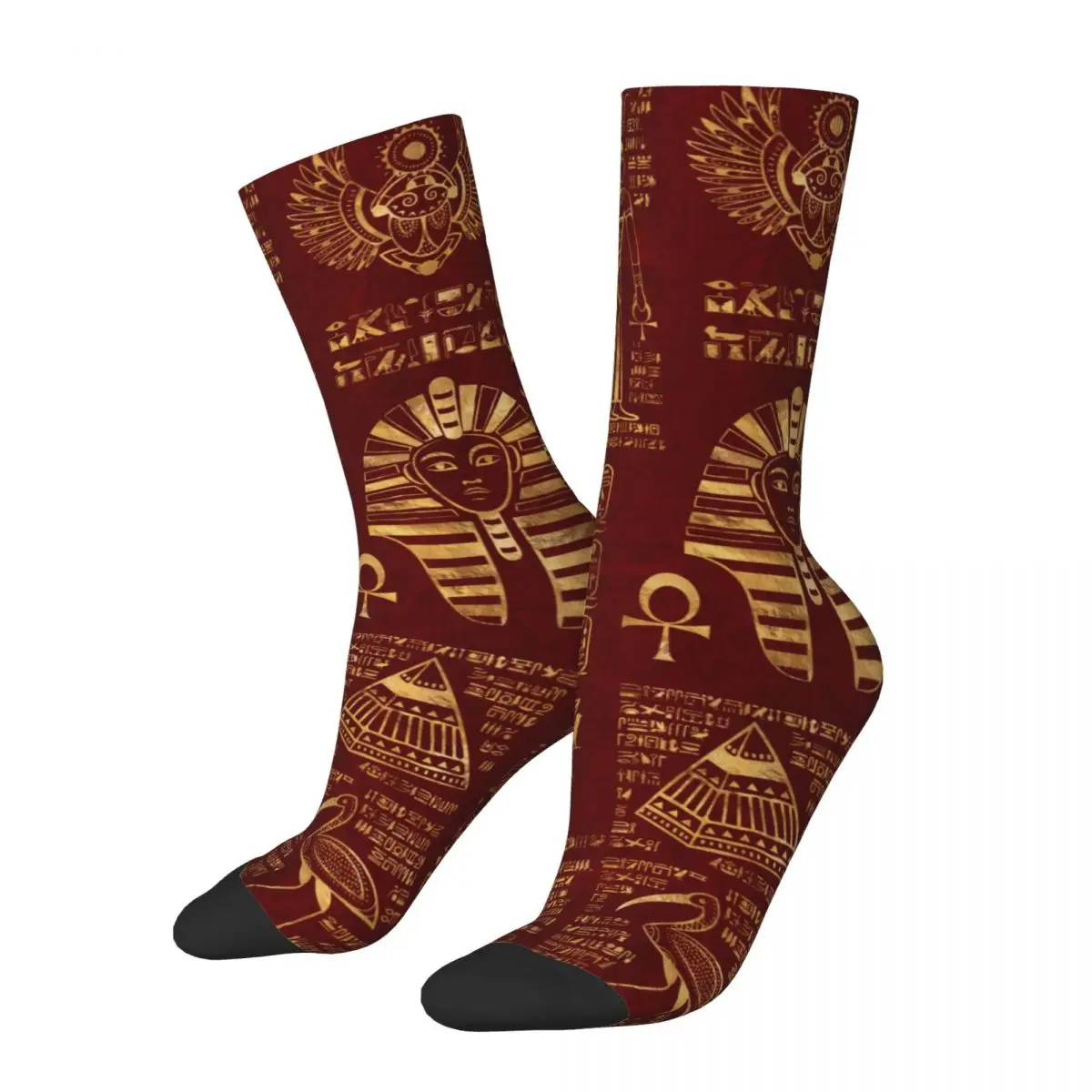 

Hip-hop Egyptian Hieroglyphs And Symbols Red Leather Egypt Football Socks Polyester Long Socks for Unisex Non-slip