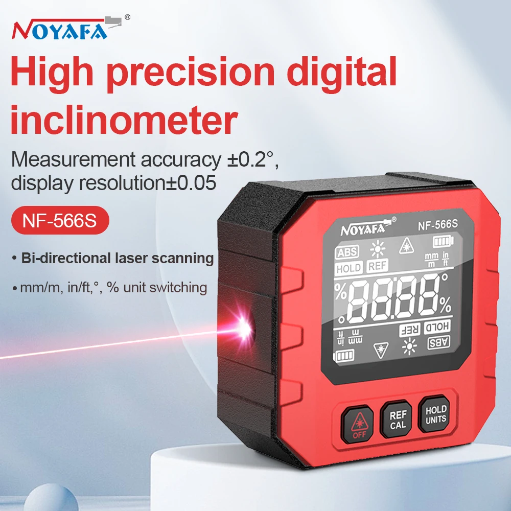 Noyafa Digital Inclinometer NF-566S Angle Protractor Mini Magnetic Spirit Level Precision Measurement Angle Gauge with Backlight