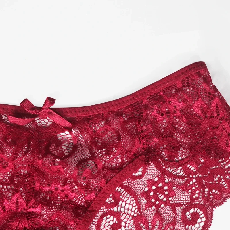 5PCS Embroidery Lace Underwear Women Briefs Hollow Out Mid Waist Plus Size Panties Perspective Comfortable Female Sexy lingerie