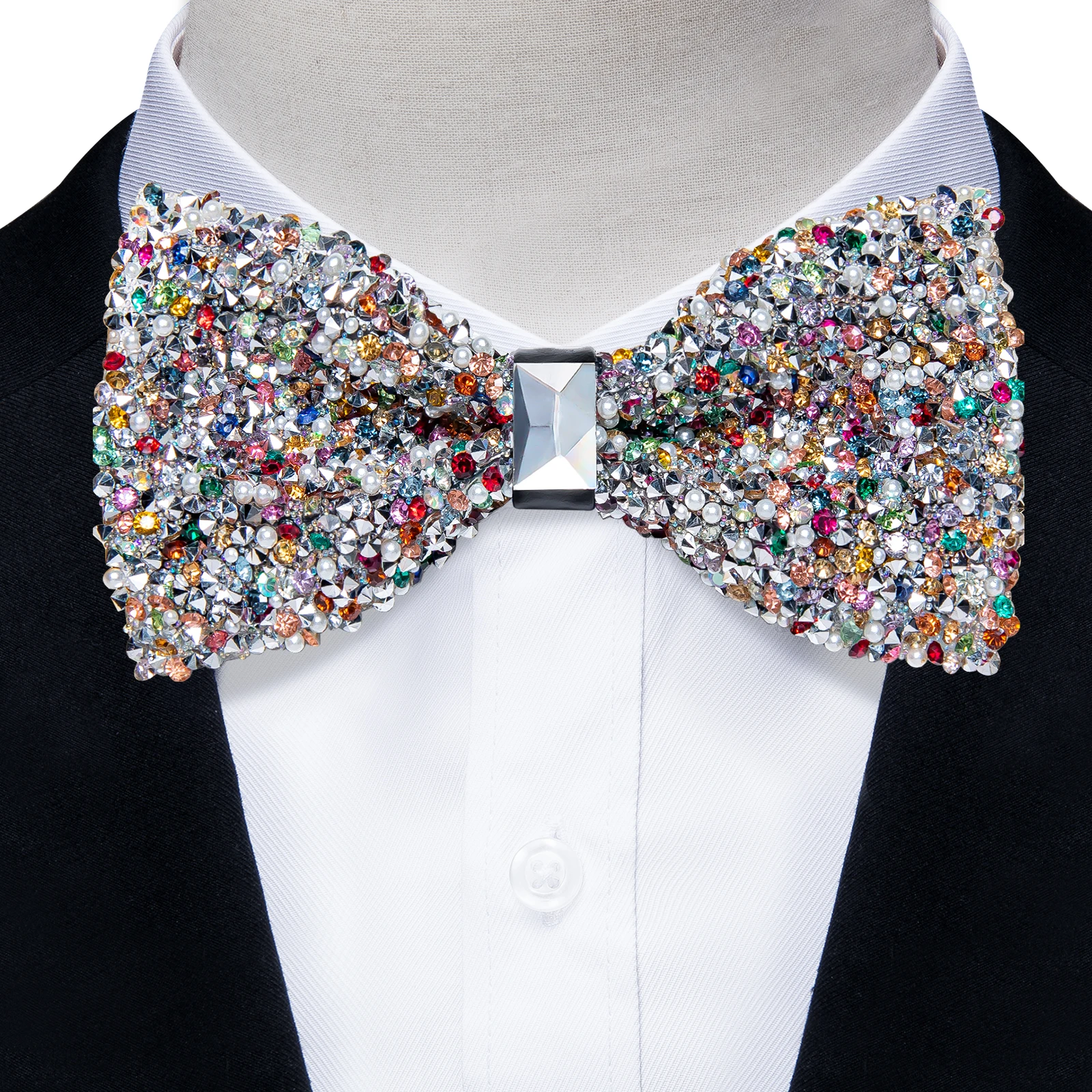 Papillon Uomo Con Strass E Paillettes - Pre-Annodato, Regolabile, Per Matrimoni E Feste