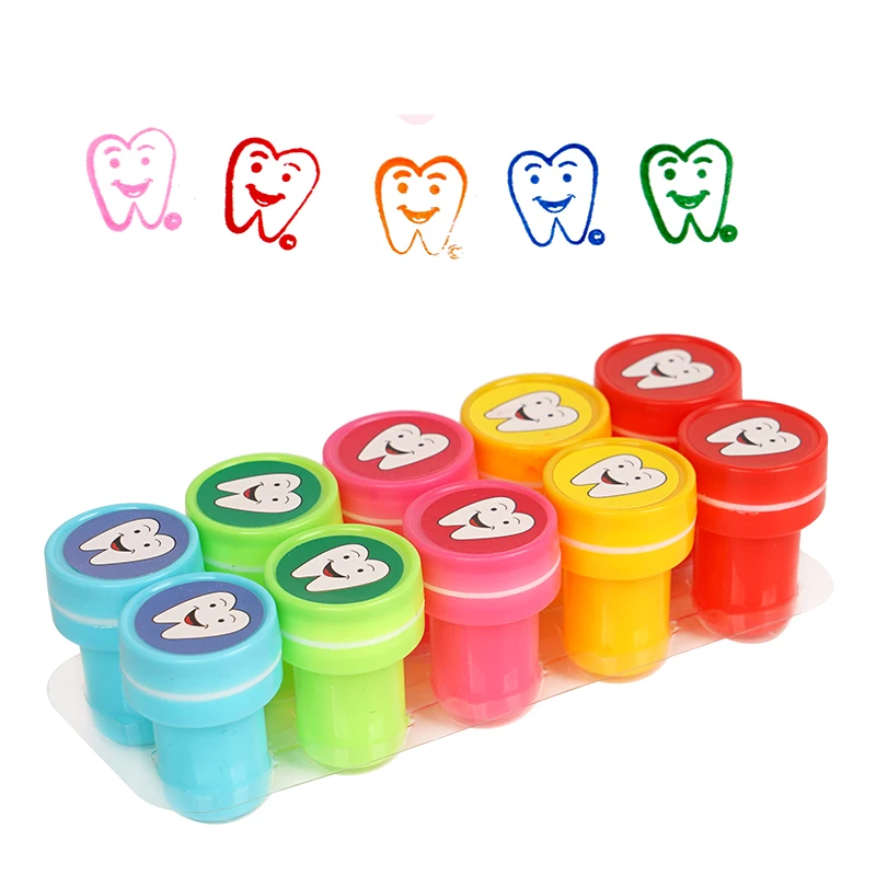 

10pcs Tooth Smiling Shape Stamper Cute Dentist Gift for Kid Children Colorful Cartoon Stamp Dentistry Gifts Souvenirs