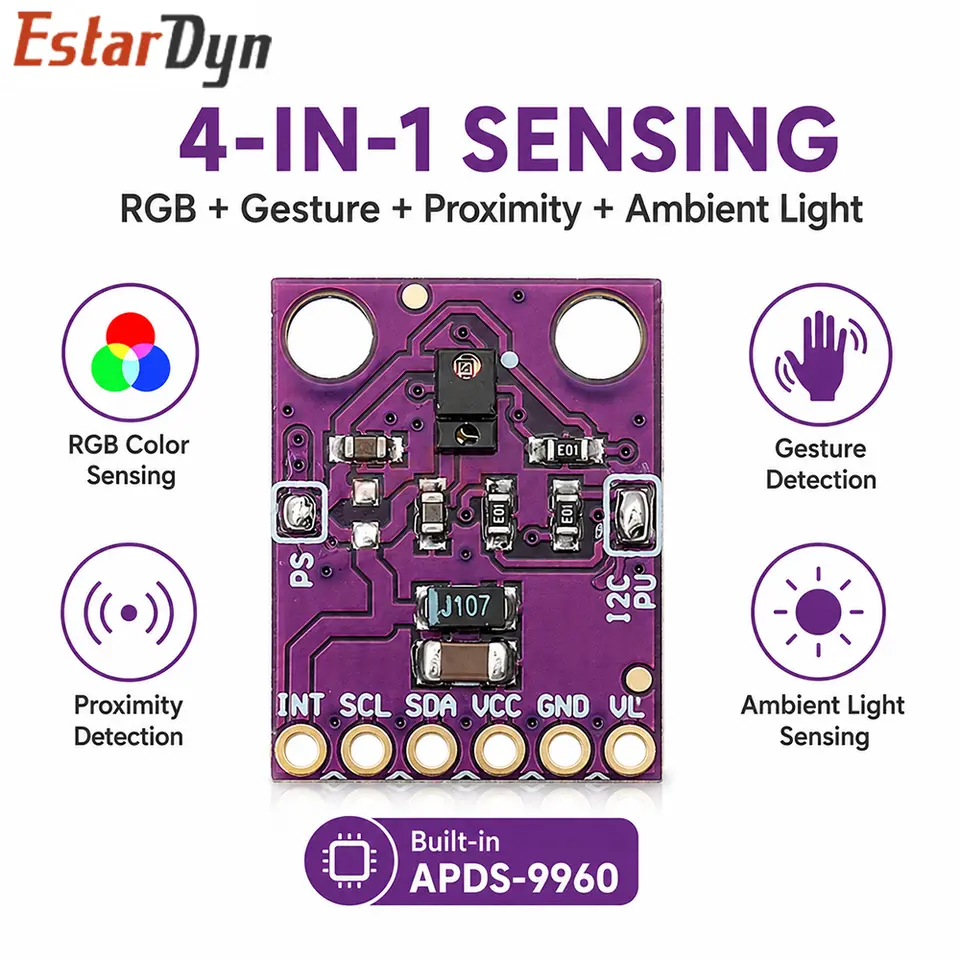 Estardyn APDS-9960 GY-9960 3.3V I2C Gesture Recognition RGB Proximity Sensor Module for Non-Contact Control & Color Sense image 2
