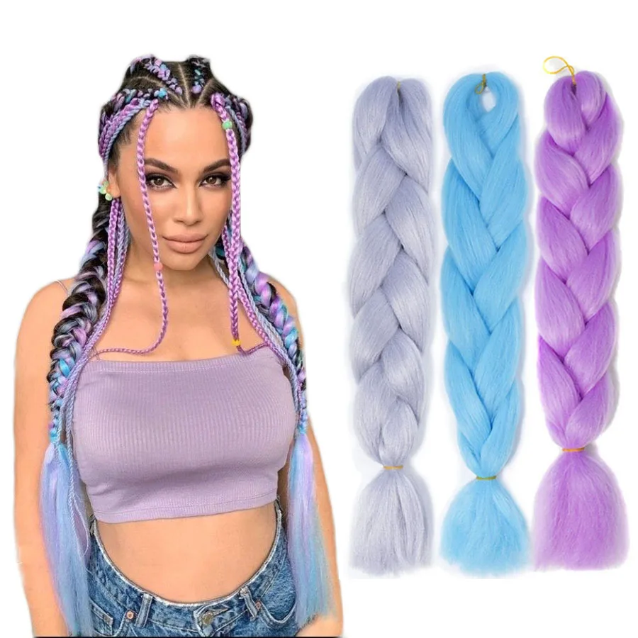 

Synthetic Braiding Hair 24 Inch Jumbo Braids 100g/Piece Ombre Rainbow High Temperature Fiber Hair Extensions For Women DIY