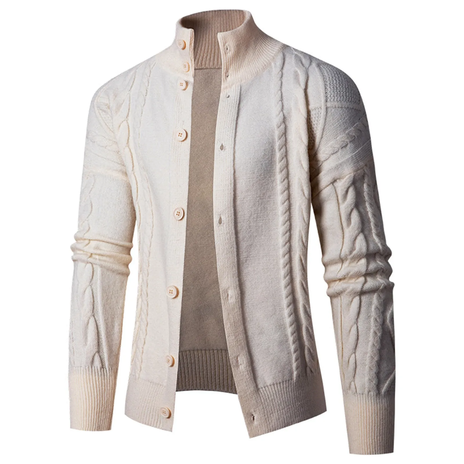 

Mens Fashion Leisure Solid Wool Knitting Versatile Stand Collar With PocketLong Sleeve Style Cardigan Sweater