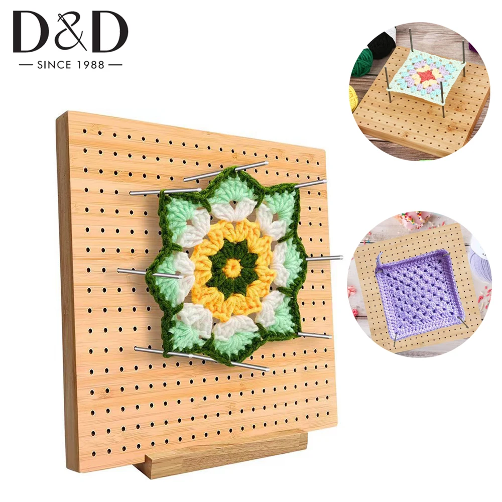 

Wooden Blocking Board Square Crochet Board With Stainless Steel Rod Pins Woolen Knitting Sewing Crafting DIY Practical Gifts