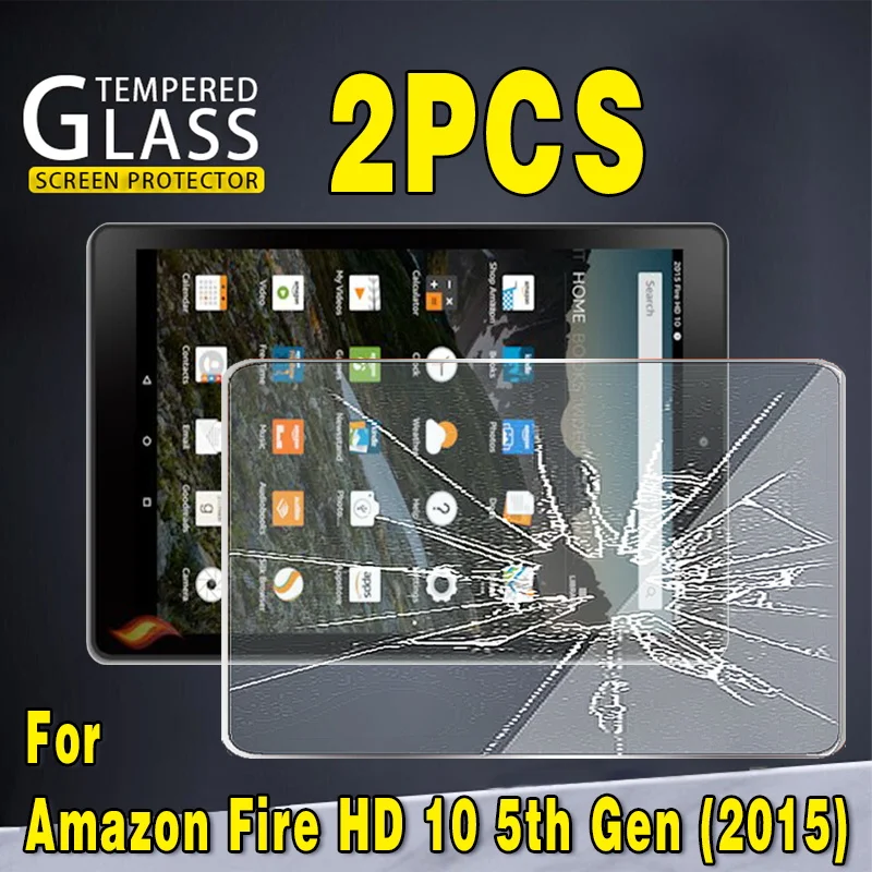 

2Pcs Tempered Glass for Fire HD 10 5th Gen (2015) 9H Explosion Proof Anti-fingerprint Full Film Tablet Cover Screen Protector