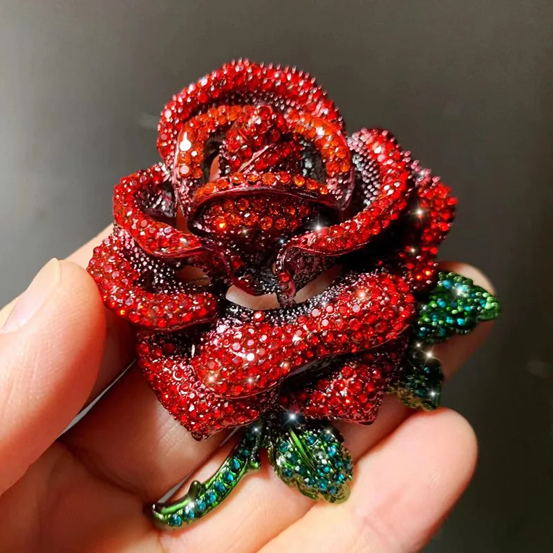 Broche Ou Pendentif Vintage Strass Rouge Et Rose - 5,35 Cm - Neuf Sans Emballage