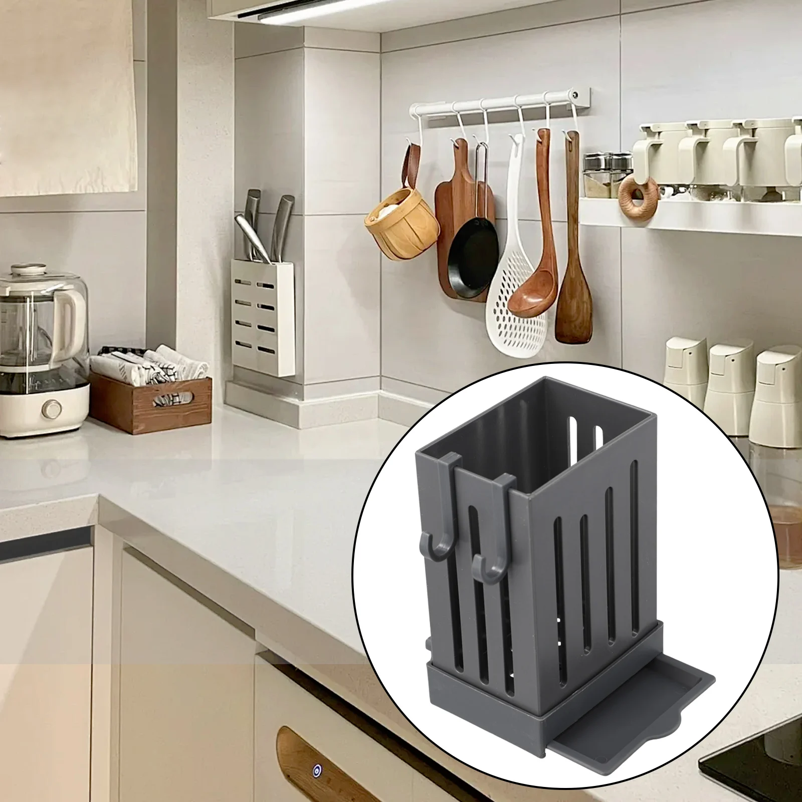 

Kitchen Utensil Rack Multifunctional Draining Chopstick Holder Wall-Mounted Freestanding Cutlery Storage Plast Accessory 2024