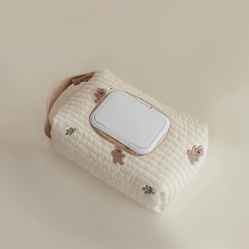 Ins Car Tissue Box Hanging Cartoon Embroidery Bear Car Seat Back Tissue Hanging Bags Baby Stroller Wet Tissue Diaper Storage