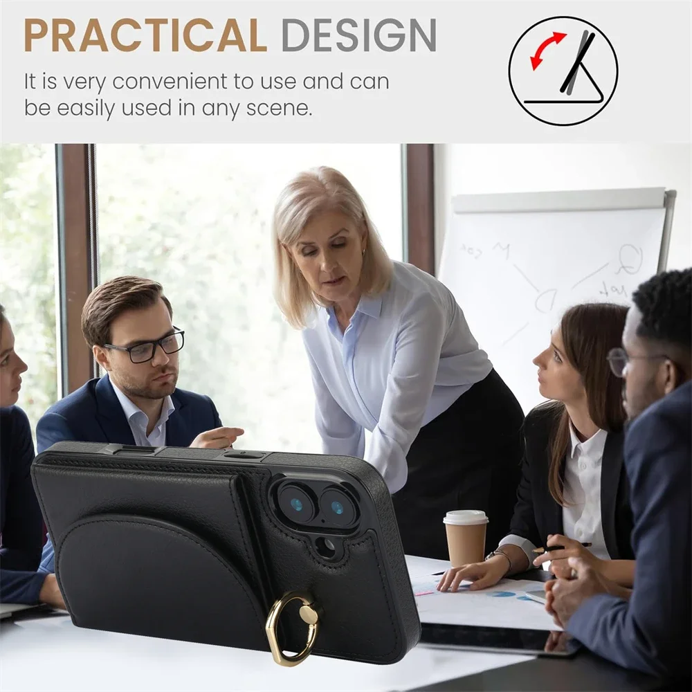 Brieftasche Ledertasche für iPhone 16 Pro Max 14 15 13 Fingerringhalter Telefonhülle Kartenfächer Vollständige Schutzhülle_voghion.com