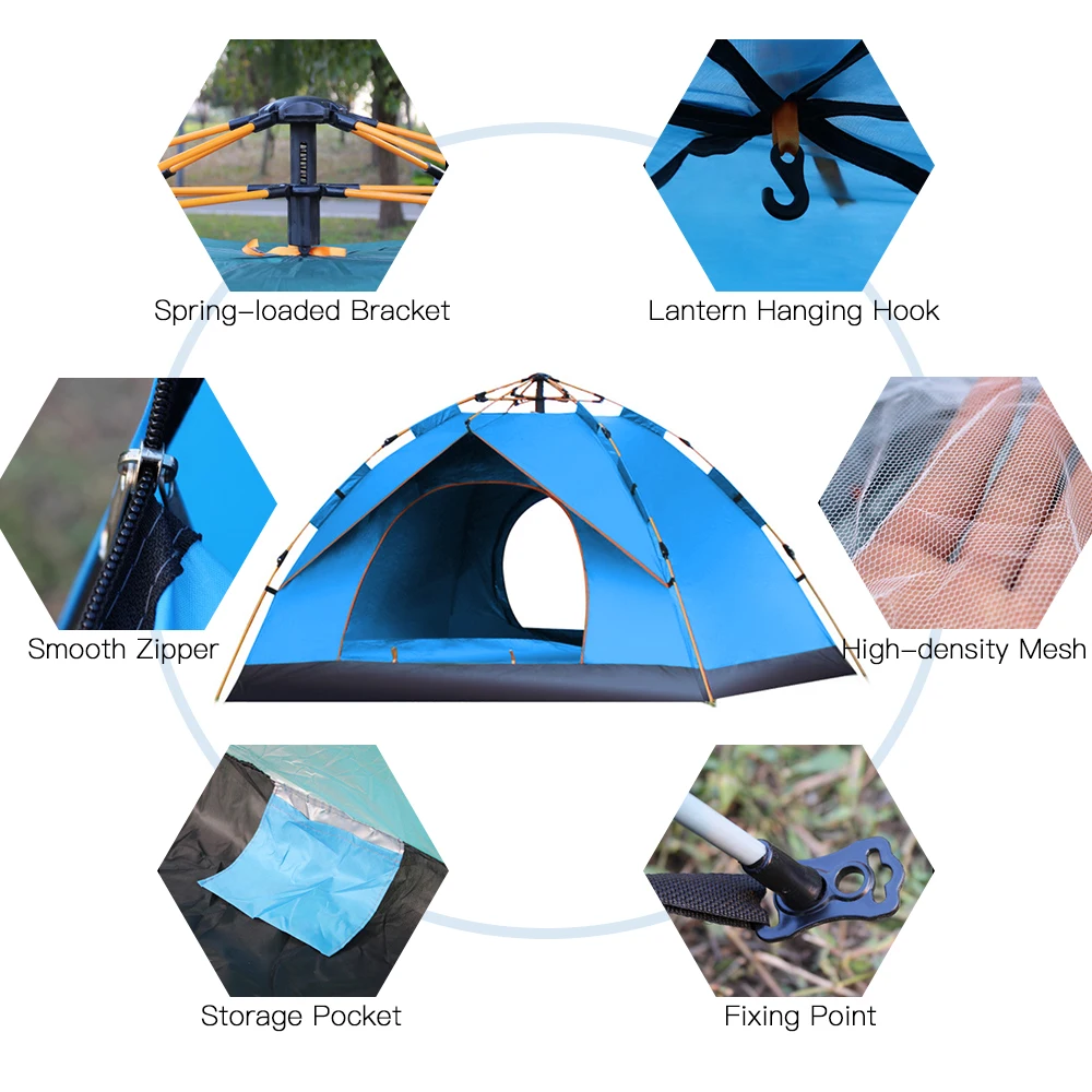 Outdoor Pop Up Tent Water-resistant Portable Instant Camping Tent for 1-2 / 3-4 People Family