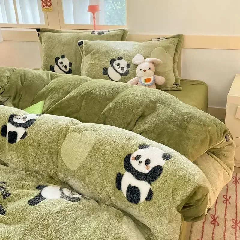 Winter Thick Warm Plush Flannel Duvet Cover Set Home Textiles Bed Linens Quilt Cover Sheet Pillowcase 4pc Queen Size Bedding Set 4