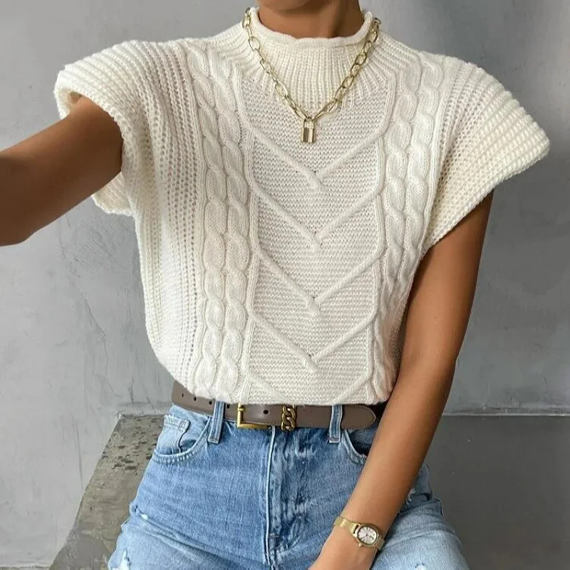 

Women's Sweater Vest Tops Sleeveless Knitted Turtleneck Sweater Vest Short Sleeve Pullover