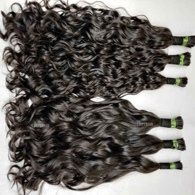 Water Wave I Tip Hair Extension Brazilian Remy Stick I Tip capelli umani onda sciolta Microlink Hair 100 fili - immagine 2