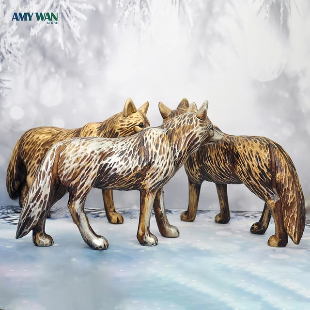 3 Színes Retro Farkas Szoborművész Otthoni Dekoráció Szoba- És Könyvespolc Szekrény Szobor Kerti Állati Díszek Kézműves Játékok - Image 3