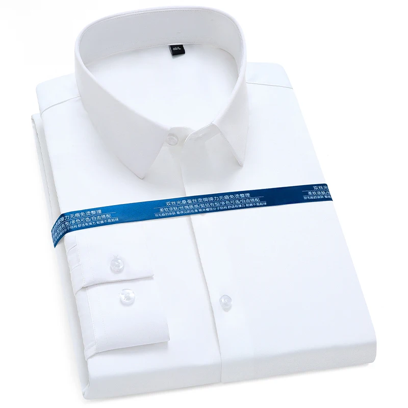 

2023 New Mulberry Silk Long Sleeve Men's Shirt High-end Business Casual Luxury Men Social Shirt Style White Dress Shirt Clothing