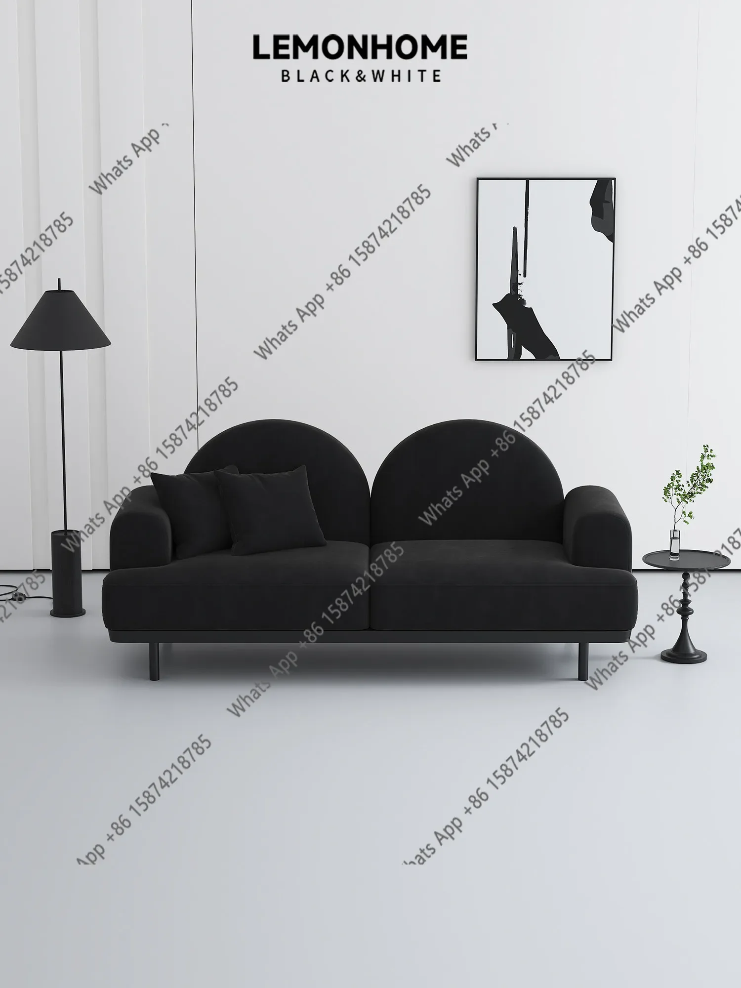 Canapé droit simple noir et blanc pour salon, chambre à coucher, espace détente, magasin de vêtements, salon de beauté, zone de repos, réception