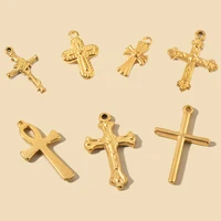 5pcs Gold Color Cross Charm Religious Jesus Pendant for DIY Earring Necklace Jewelry Making Supplies Wholesale 1