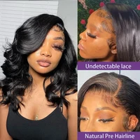 Perruque Bob Lace Closure Loose Wave 4x4, cheveux naturels courts, pre-plucked, densité 180, 4x4 4