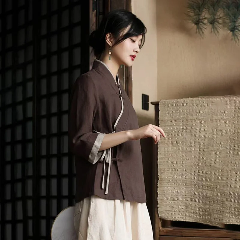 New chinese vintage chiffon blouse cheongsam shirt qipao traditional chiffon blouse women chinese hanfu oriental tang suit