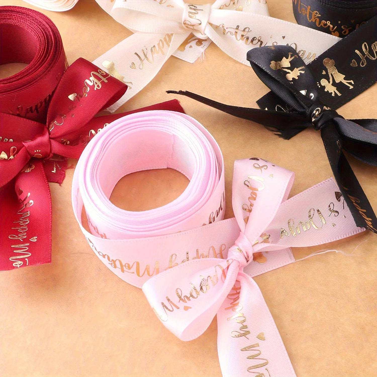 Celebrate Mother's Day Ribbon: Pink & Red Satin for Gifts & Bouquets - 5 Yards