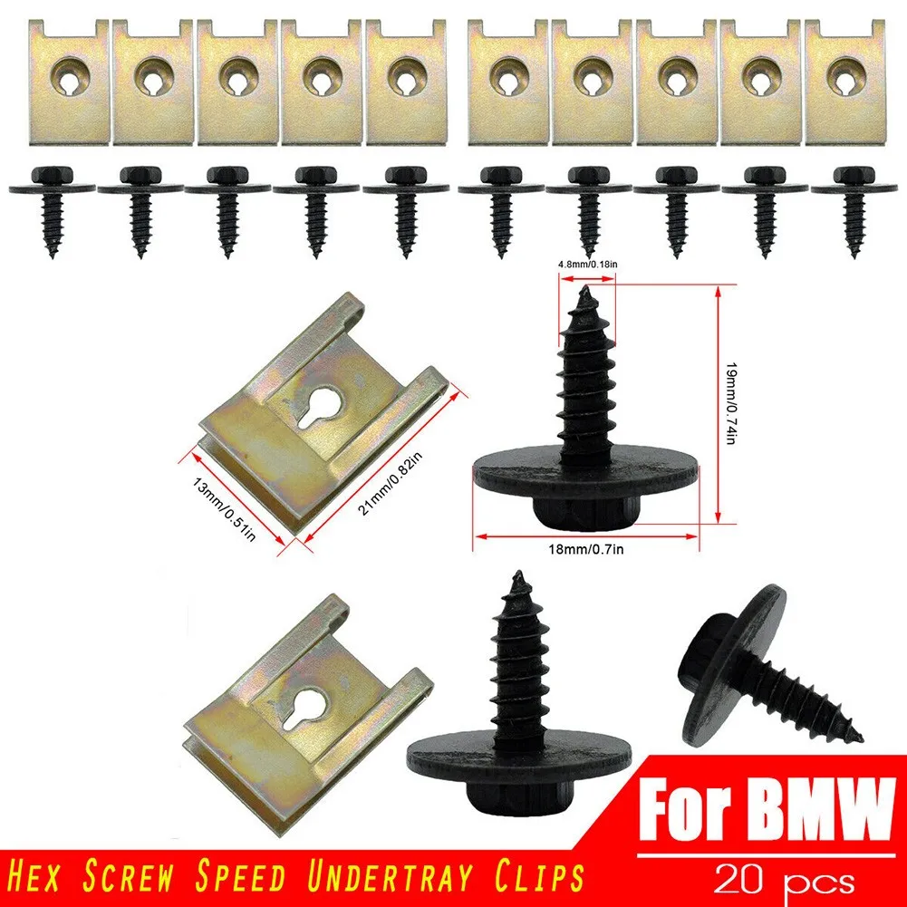 

20x For BMW Hex Head Tapping Socket Bolt Screw Clips U Nut Hex Screw Speed Fastener Undertray Sheet Metal Clip Fixing