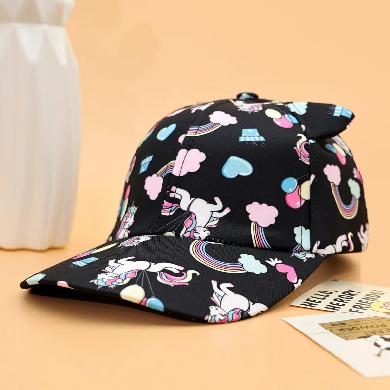 Hot Cartoon Print Kids Children's Baseball Caps for Outdoor Cat Cut Ears Hat Girls Lovely Breathable Sunshade Baseball Cap