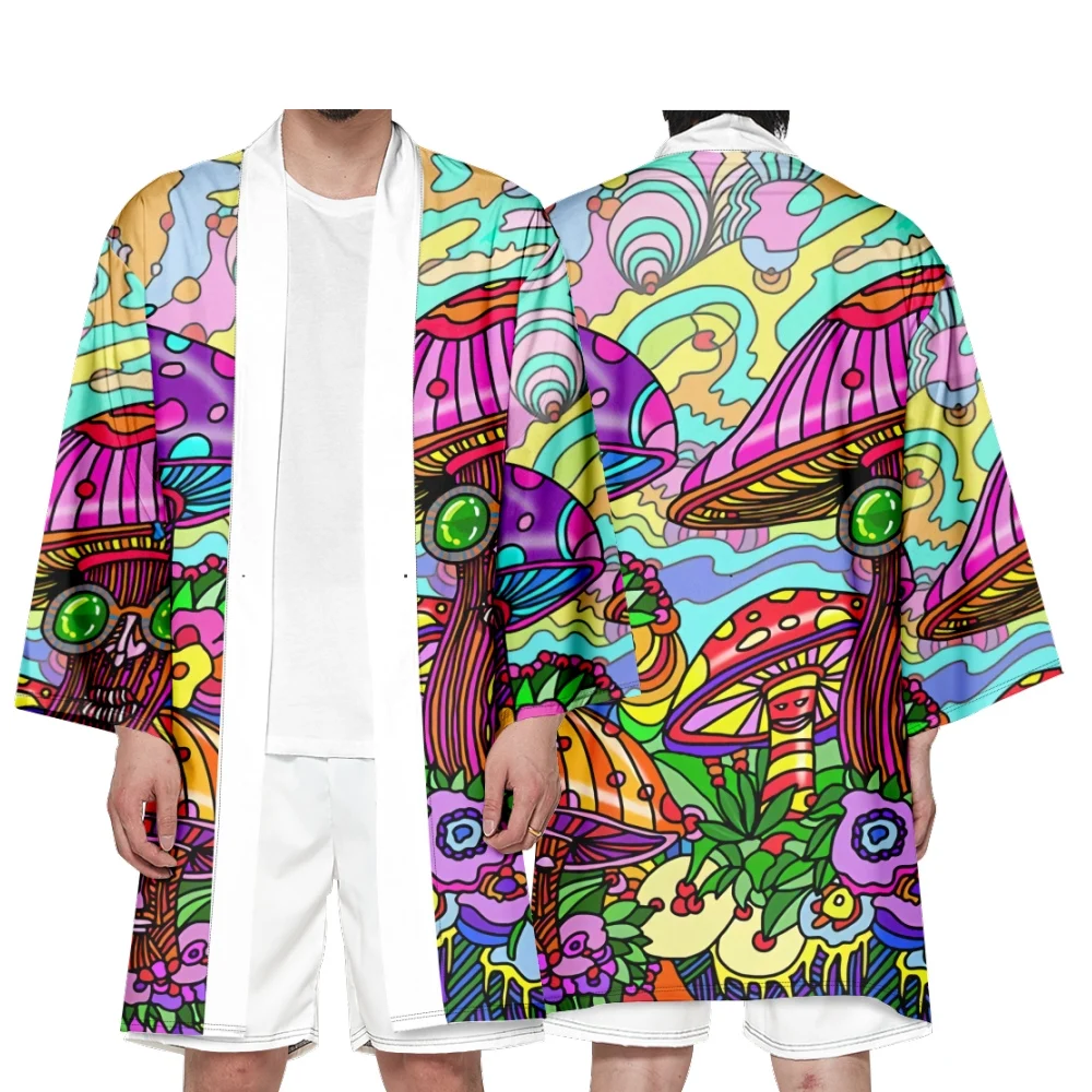 Men's Japanese Long Kimono Cardigan Men's Samurai Clothing Kimono Psychedelic Pattern Shirt Yukata Jacket