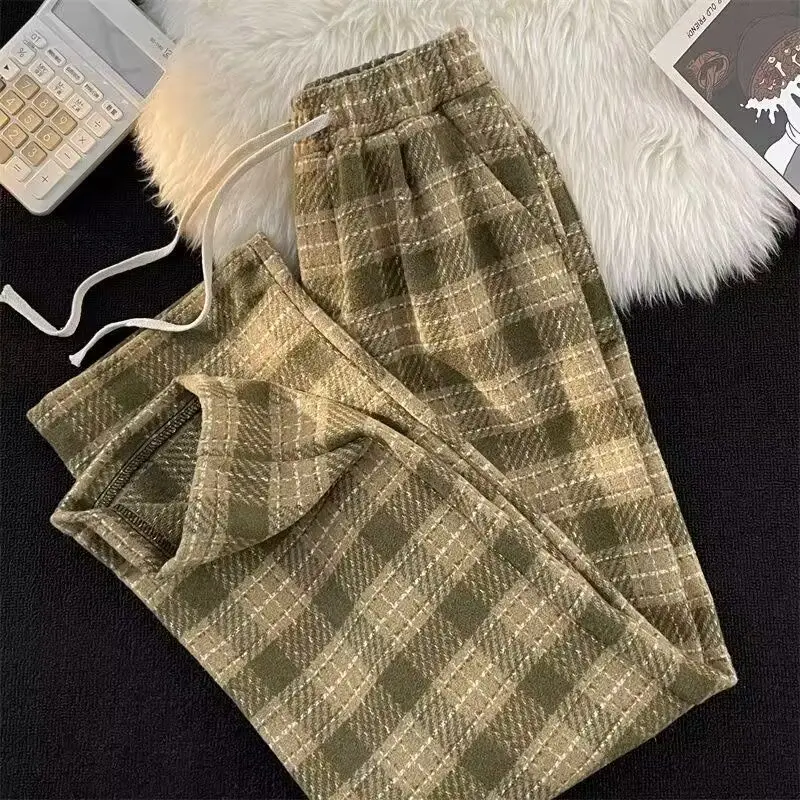 Pantaloni di lana scozzesi UM Youmi Pantaloni casual vintage dritti larghi primavera autunno 1