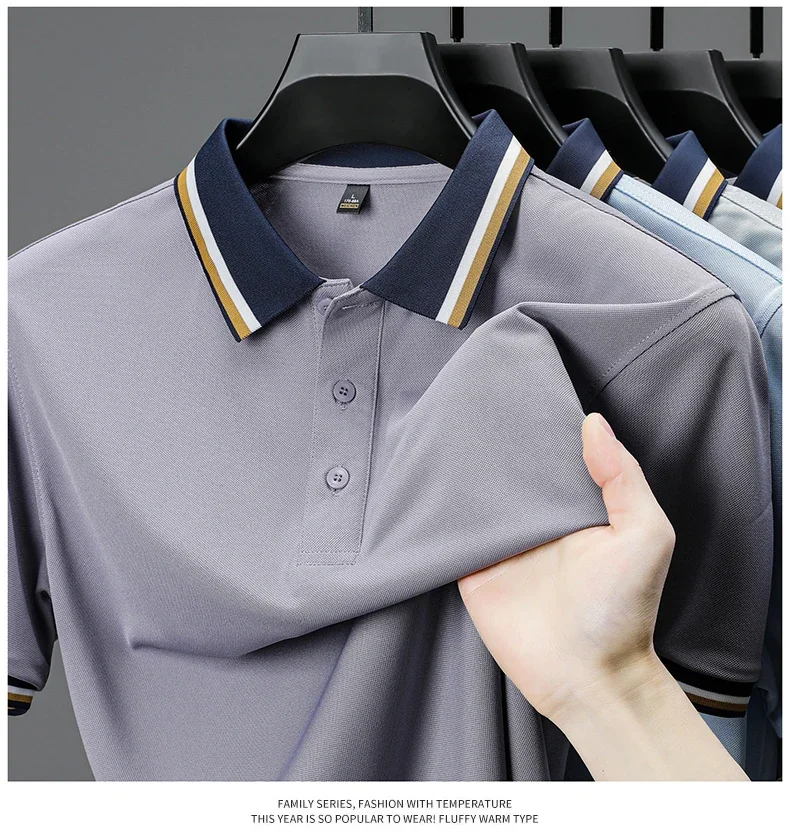 2025 Fashionable Men's Short Sleeved Polo Shirt with Summer Collar and Striped Design, Boutique Top, Casual Business T-shirt 27 S5a29f5bbb3ee40b39e5e696c3161b821d