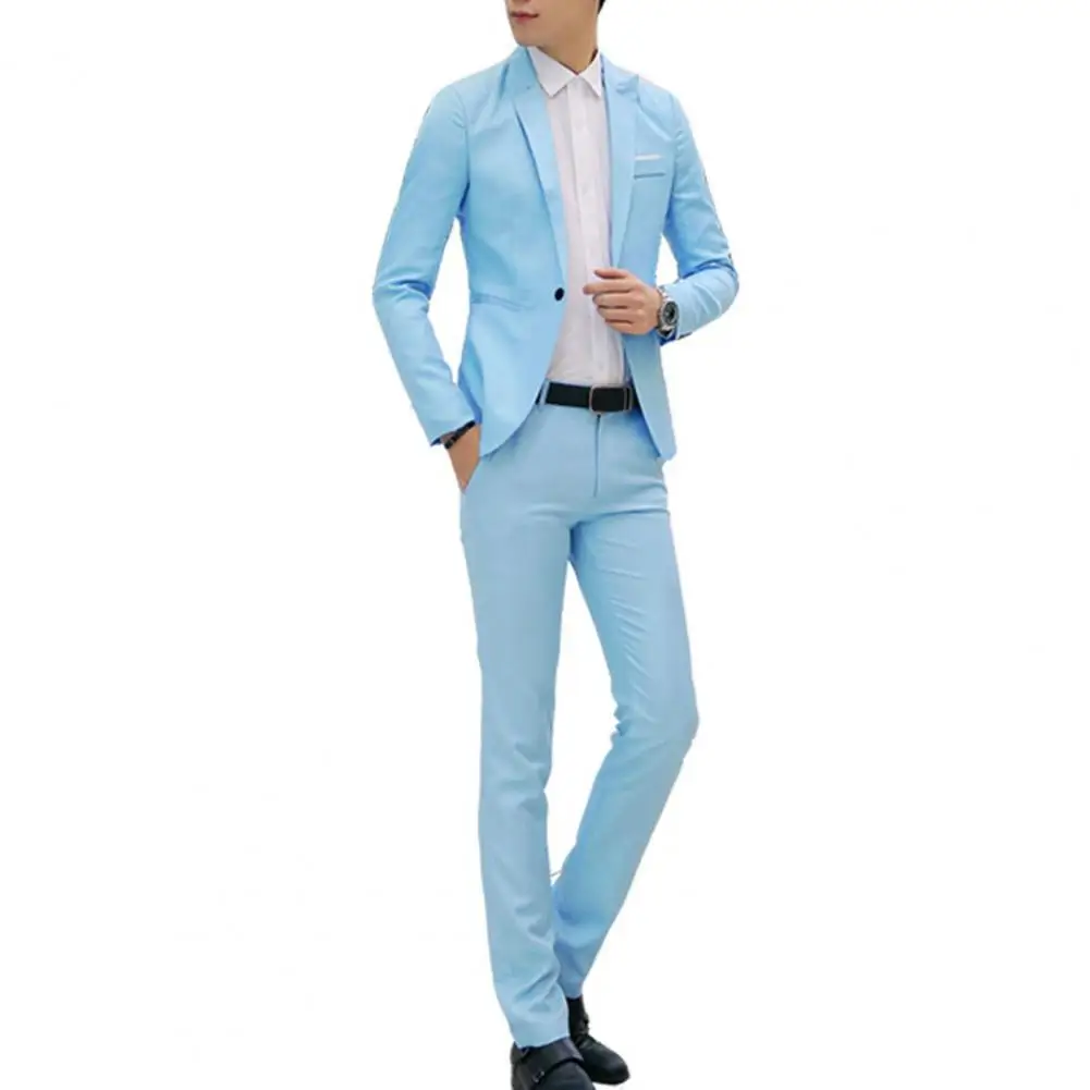 

Men Pants Set Exquisite Workmanship Pants Set Stylish Men's Business Suit Set Lapel Slim Fit Pants with Pockets for Spring