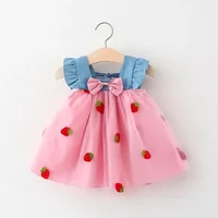 (0-3 Years) Summer New Girls Dress Small Flying Sleeve Bow A-child Dress Embroidered Strawberry Cool Princess Dress 1