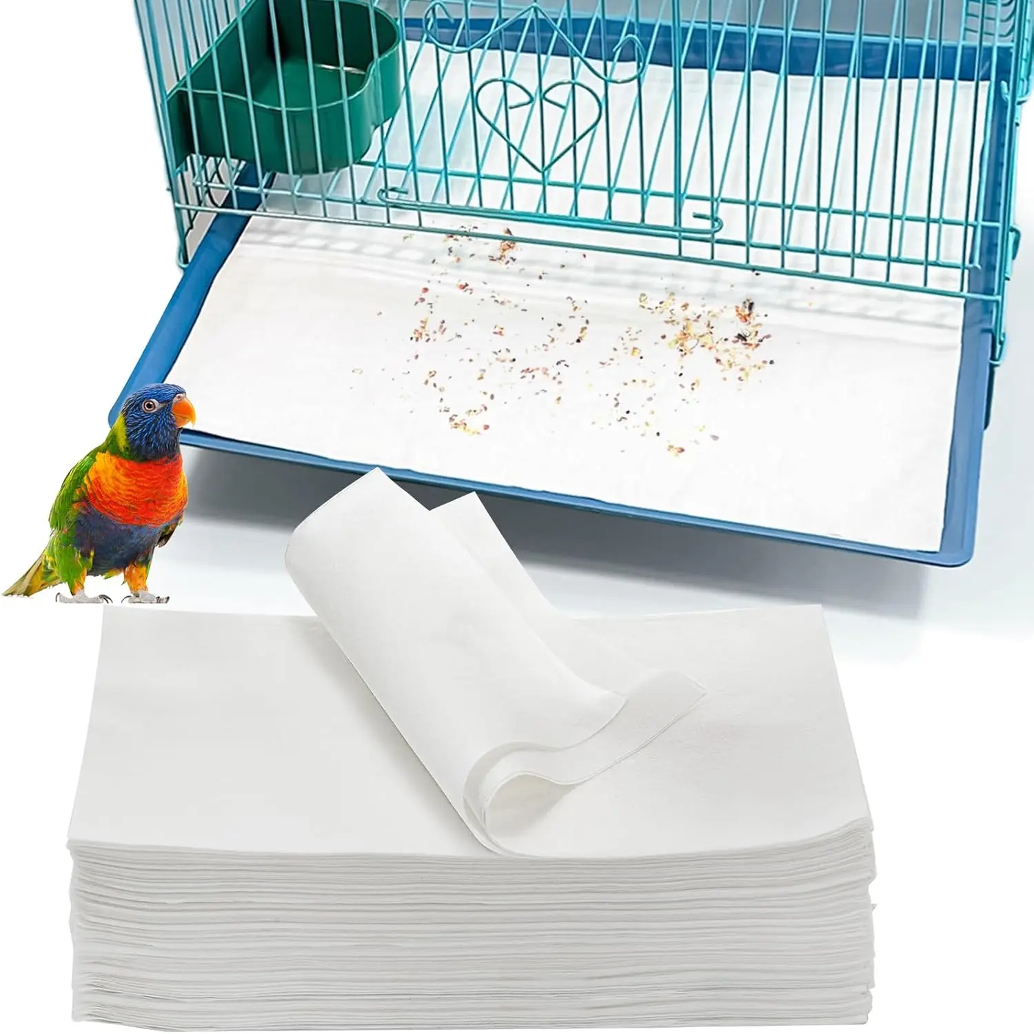 100 Pcs Bird Cage Liners Papers, Cage Paper Liners Pad Absorbent Non ...