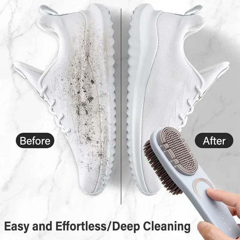 Double-Sided Shoe Brush Silicone Bristles Gentle on Leather Fabric Multi-Surface Cleaner for Shoes/Clothes Home Travel