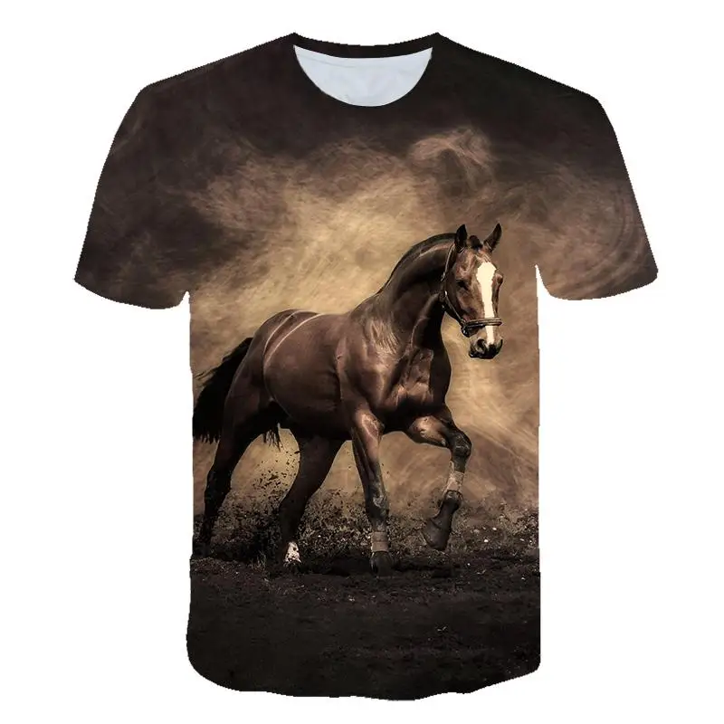 Mens Horse Pattern Short Sleeve T Shirt Oversized Tee