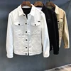 Casual Slim Fit White Denim Jacket Men's Top Korean Trend Casual Workwear Jacket Regular Length Male Fashion Outerwear
