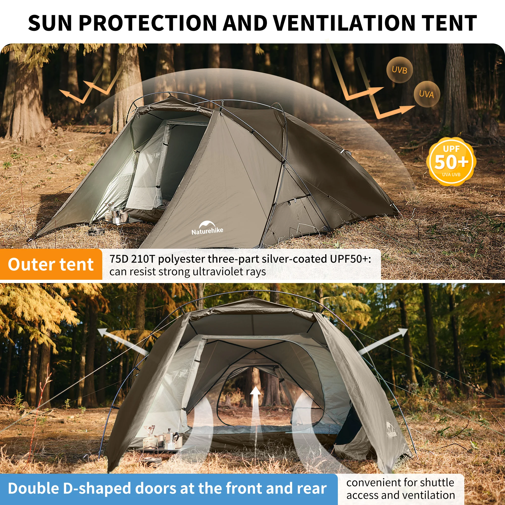 テント・タープ Naturehike Hillock6 Naturehike Hillock6 Camping Tent 2 Person 4 Season Tent 75D 210T