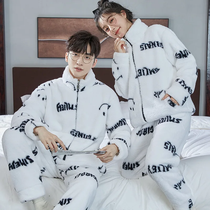 Sleepwear Nightwear Men Women Couple Pajamas Warm Flannel Pajama Sets Coral Fleece Long Sleeve Fleece Sleepwear Loungewear Sets
