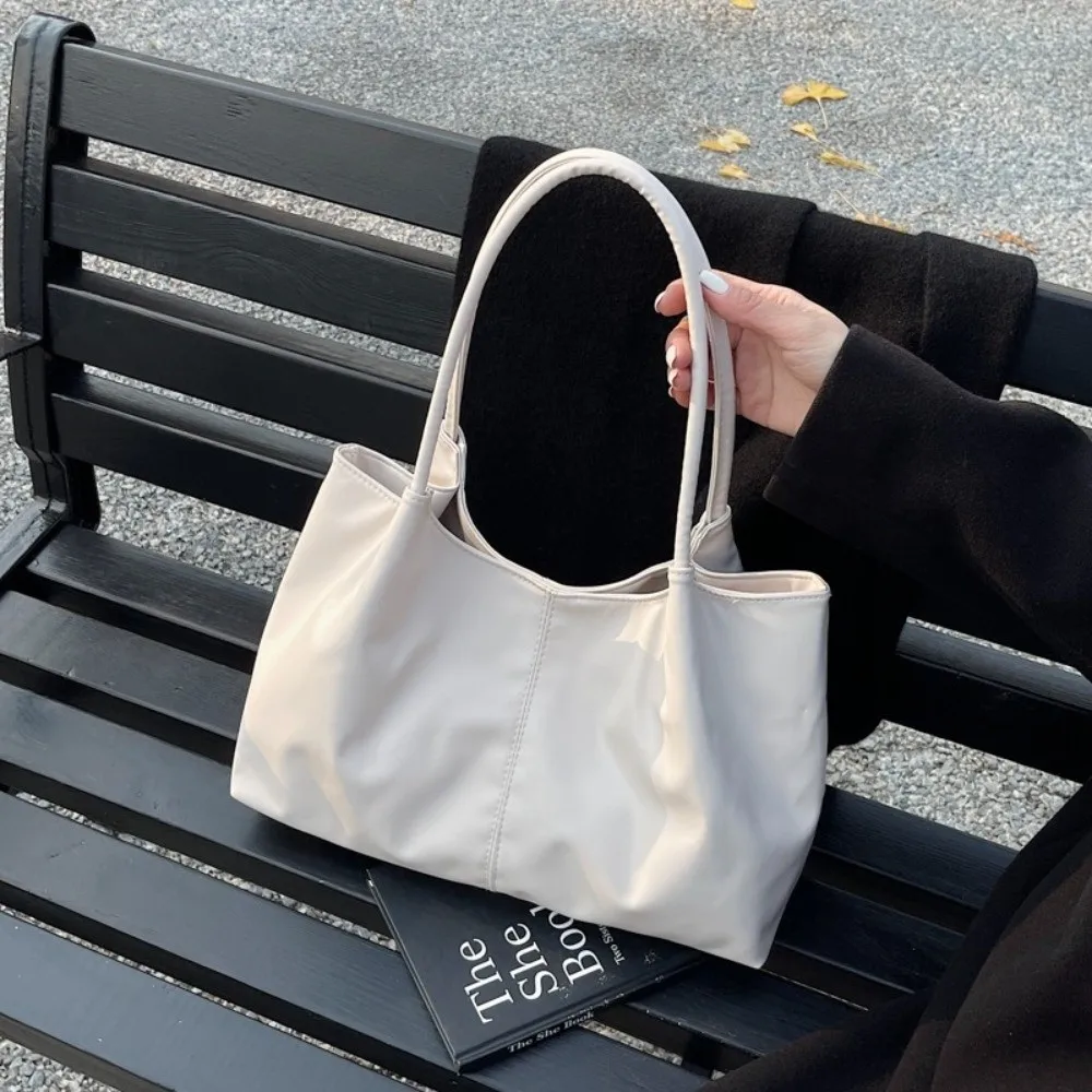 Casual Magnetic Buckle Tote Bag PU Leather Solid Color Underarm Bag Large Capacity Women's Handbag Girl