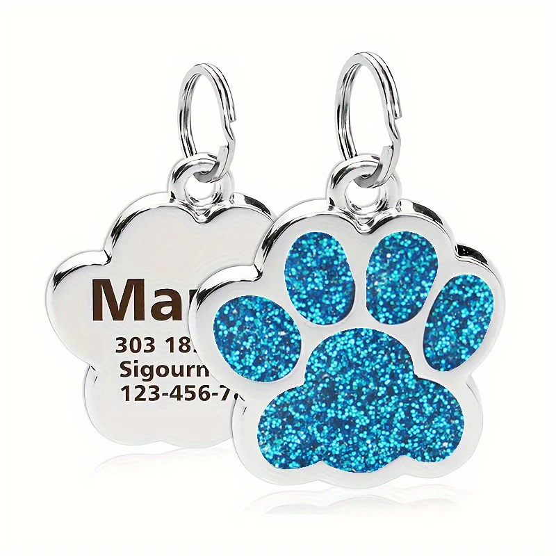 Sacs personnalisés personnalisés pour chien et chat, chiot gravé, identification de collier, étiquette patte, pendentif à paillettes, porte-clés, accessoires pour animaux de compagnie et chiens 1