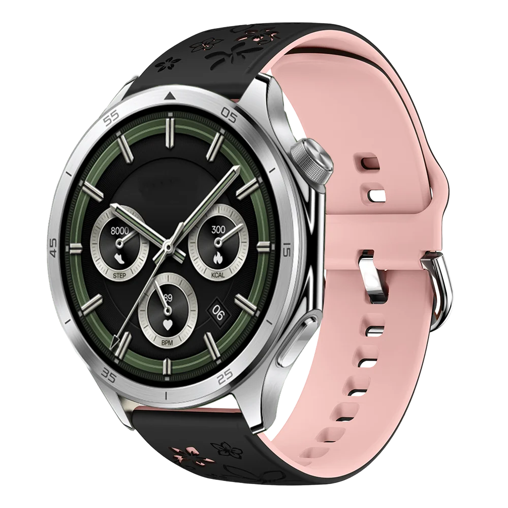 Breathable Engraved Flower Silicone Sport Band - Unisex 22mm Strap
