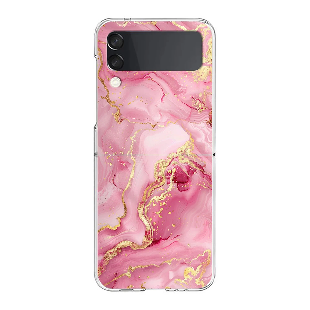 Hard Clear Folding Phone Case with Watercolor Marble Design
