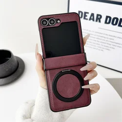 Rotating Magnetic Leather Case with Shockproof Protection for Galaxy Zflip6 (Wine Red)