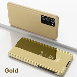 Smart View Mirror Flip Case with Stand - Premium Protective Cover for Galaxy A14 5G (Gold)